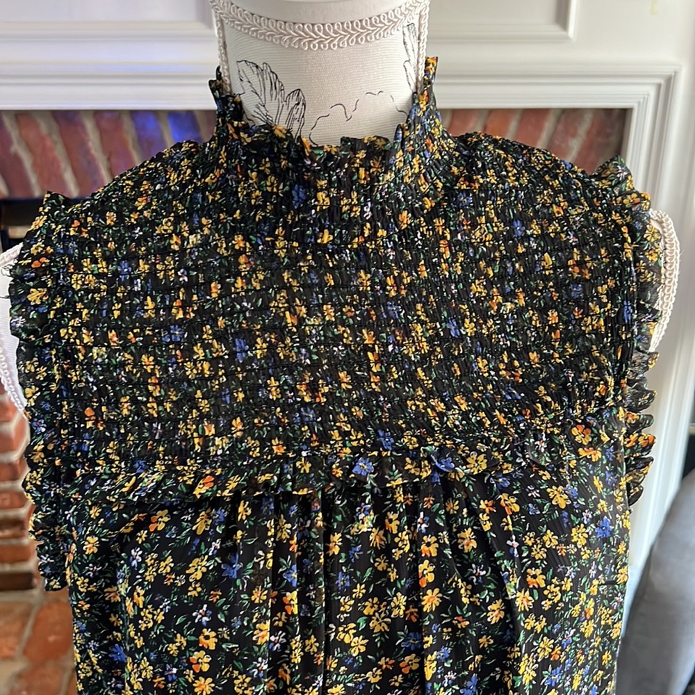 Set of 2 - Smocked Top Mock Neck Ruffle Floral Boho Dress Sz L - Picture 3 of 9